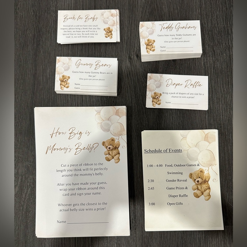 Lot of bear baby shower cardstock - like new condition